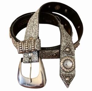 Leatherock Leather Belt Silver Glitter Studded Western Boho Made in USA
